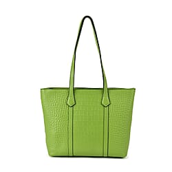 Leather Croco Embossed Tote Bag (Size 38x12x27 cm) - Olive & Black