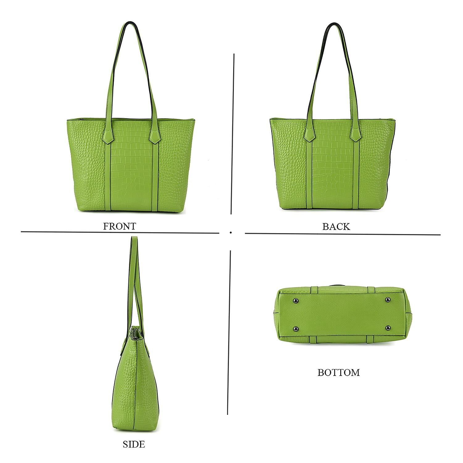 Leather Croco Embossed Tote Bag (Size 38x12x27 cm) - Olive & Black