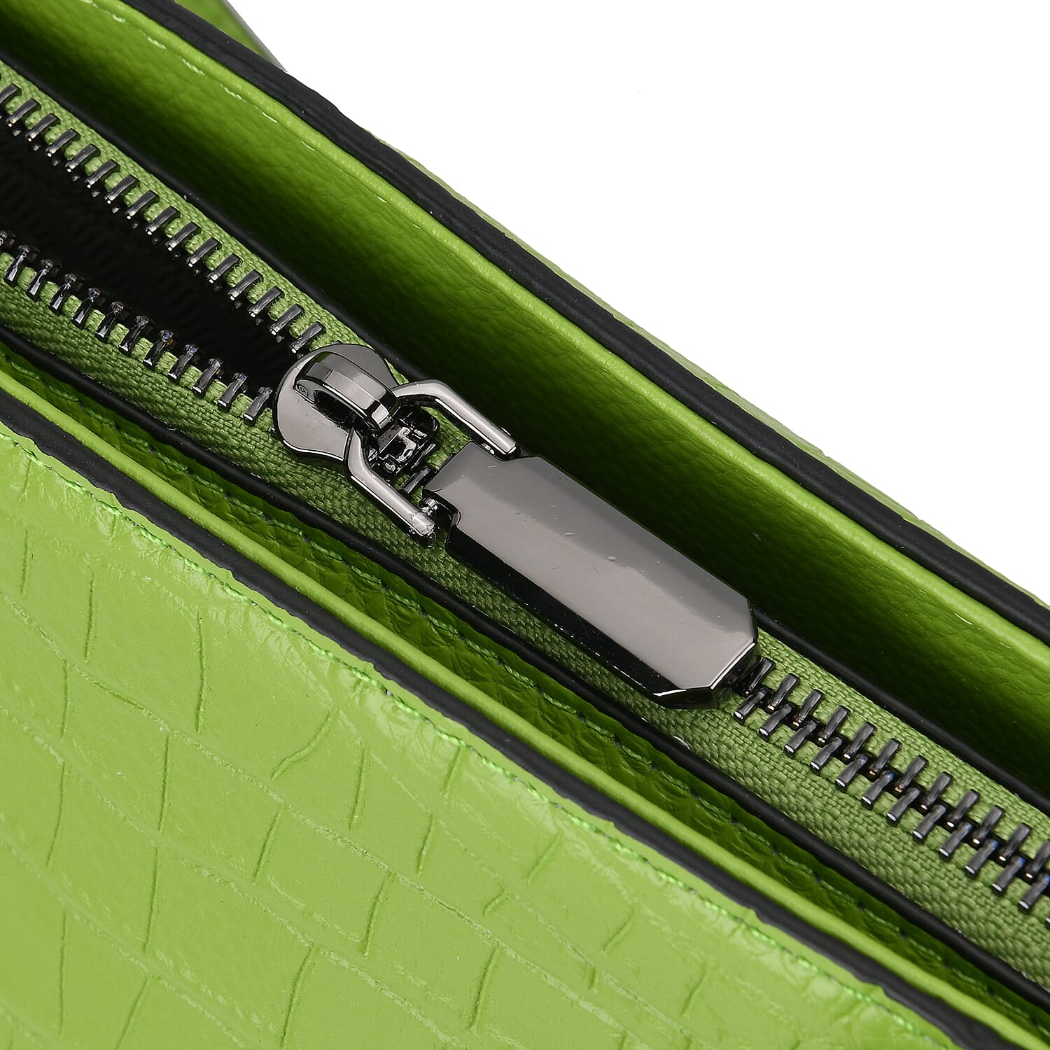 Leather Croco Embossed Tote Bag (Size 38x12x27 cm) - Olive & Black