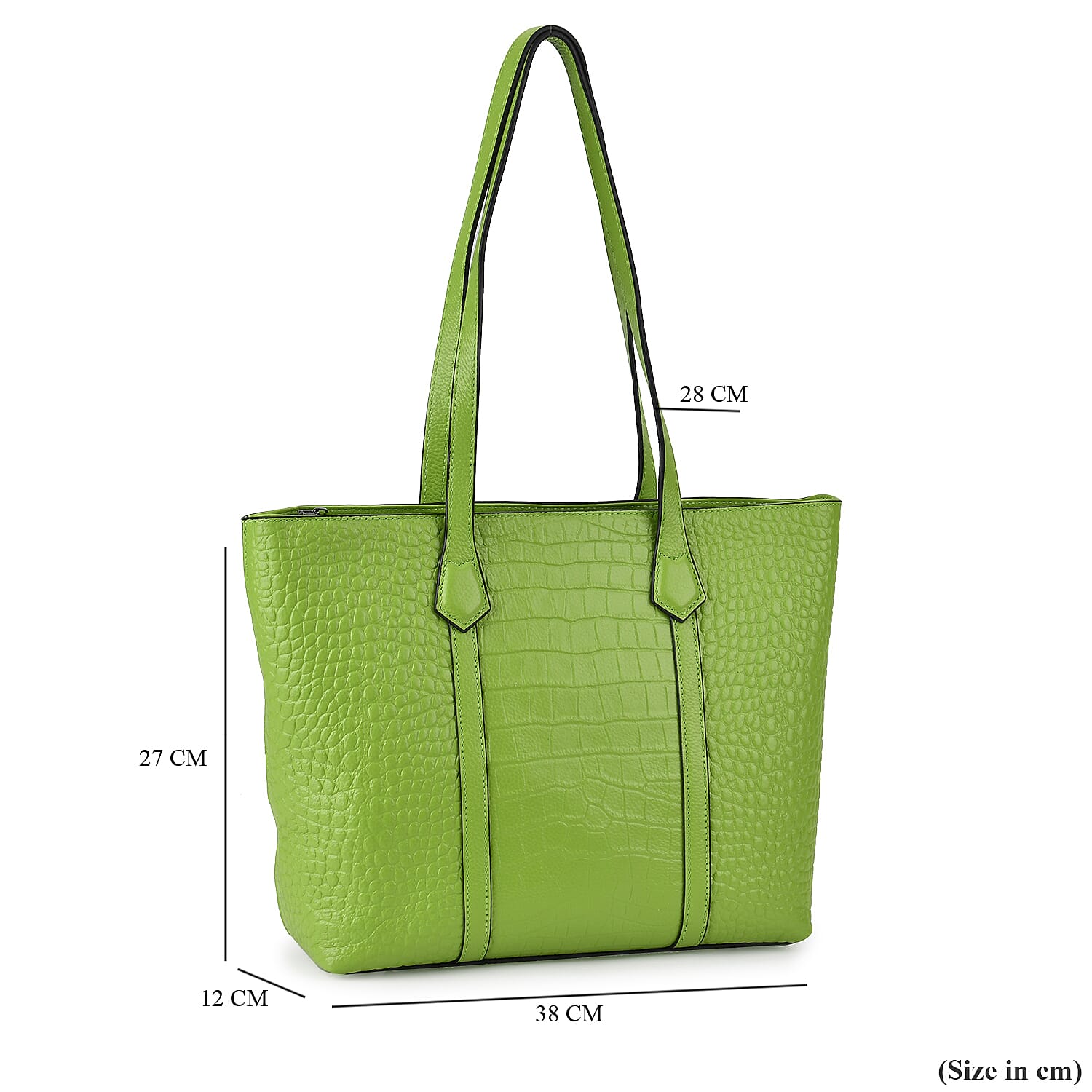 Leather Croco Embossed Tote Bag (Size 38x12x27 cm) - Olive & Black