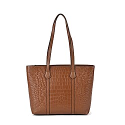 Leather Croco Embossed Tote Bag (Size 38x12x27 cm) - Olive & Black