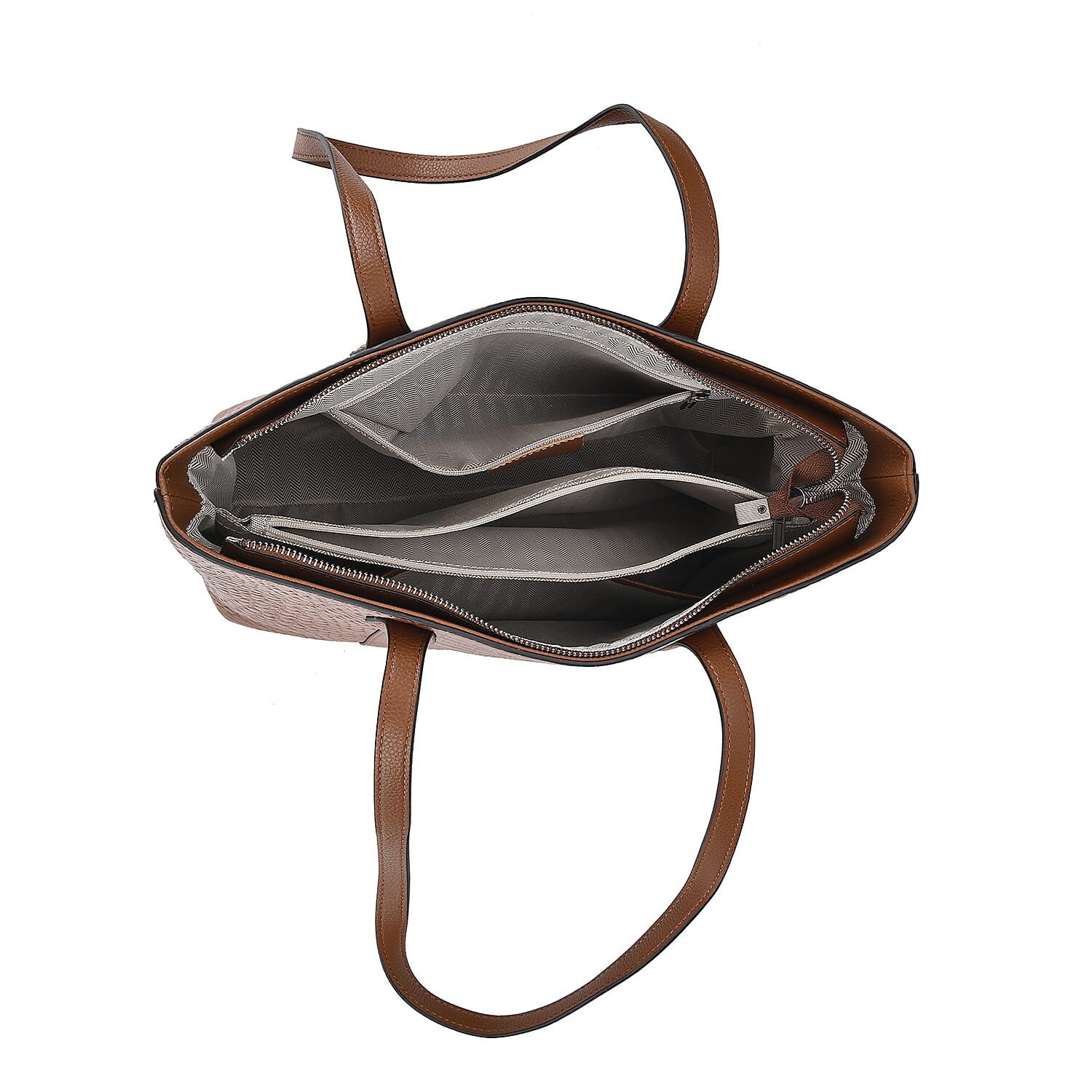 Leather Croco Embossed Tote Bag (Size 38x12x27 cm) - Tan & Black