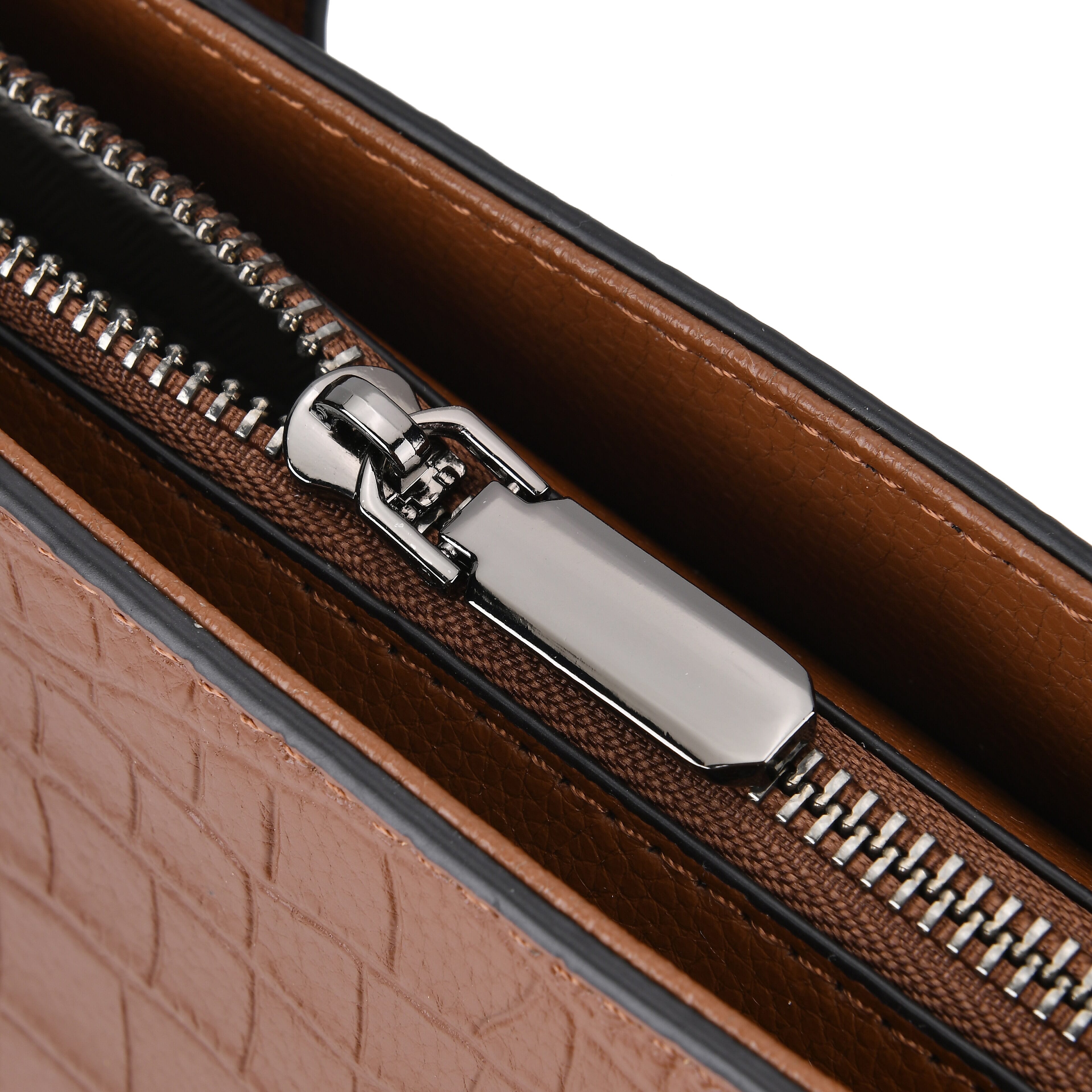 Leather Croco Embossed Tote Bag (Size 38x12x27 cm) - Tan & Black