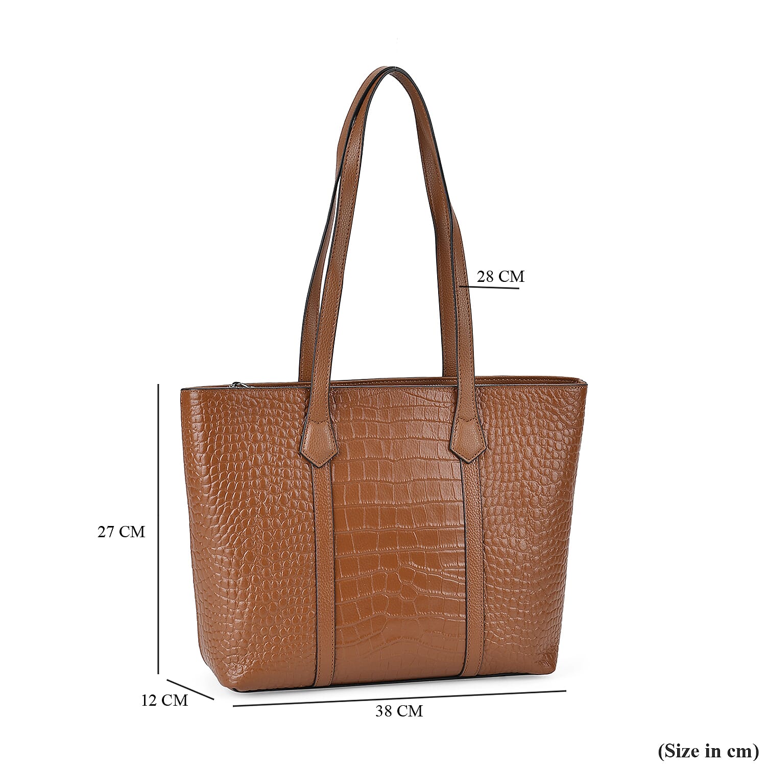 Leather Croco Embossed Tote Bag (Size 38x12x27 cm) - Tan & Black