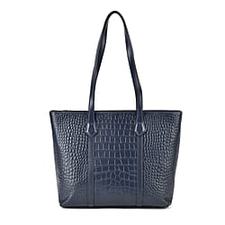 Leather Croco Embossed Tote Bag (Size 38x12x27 cm) - Olive & Black