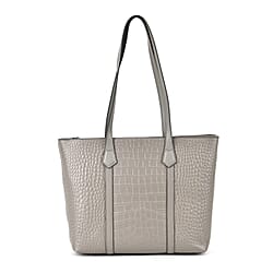 Leather Croco Embossed Tote Bag (Size 38x12x27 cm) - Olive & Black