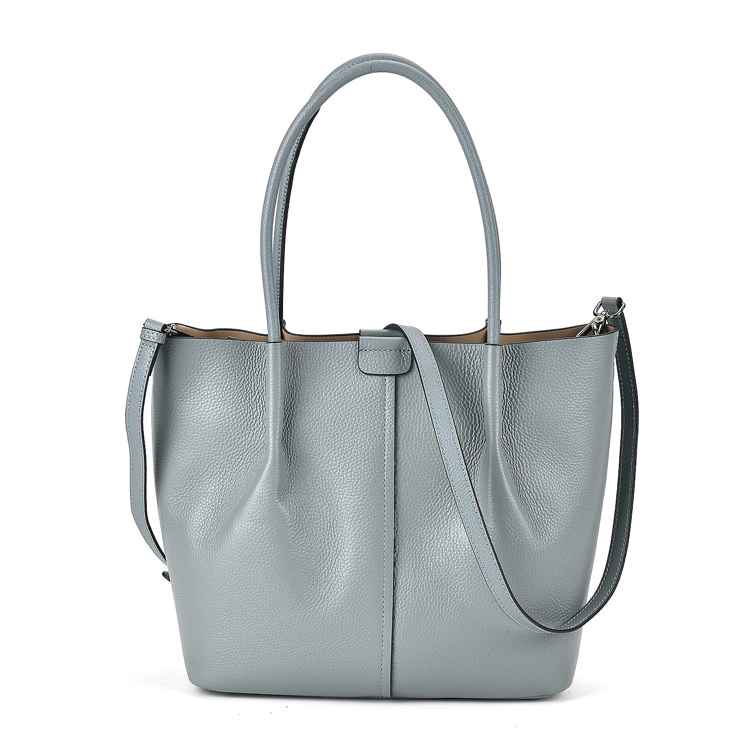 Genuine Leather Solid Tote Bag (Size 28x12x27 cm) - Grey