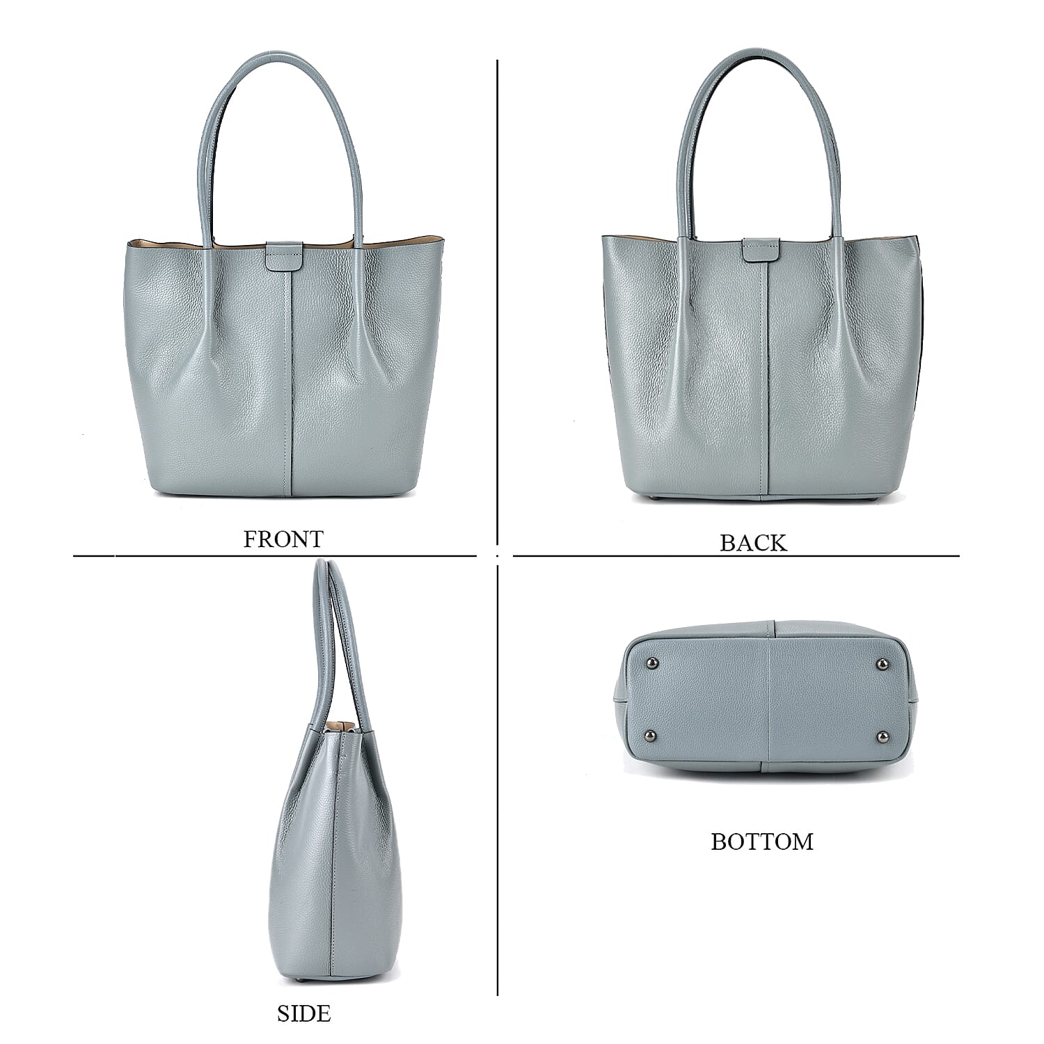 Genuine Leather Solid Tote Bag (Size 28x12x27 cm) - Grey