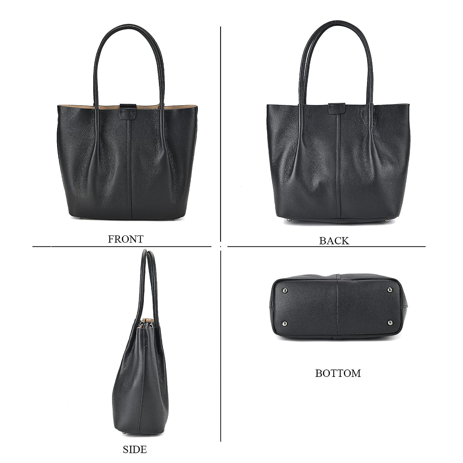 Genuine Leather Solid Tote Bag (Size 28x12x27 cm) - Black