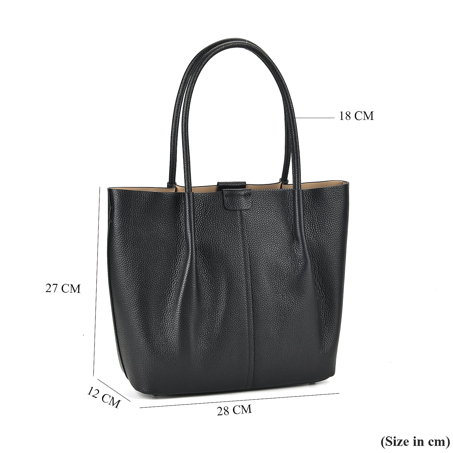 Genuine Leather Solid Tote Bag (Size 28x12x27 cm) - Black