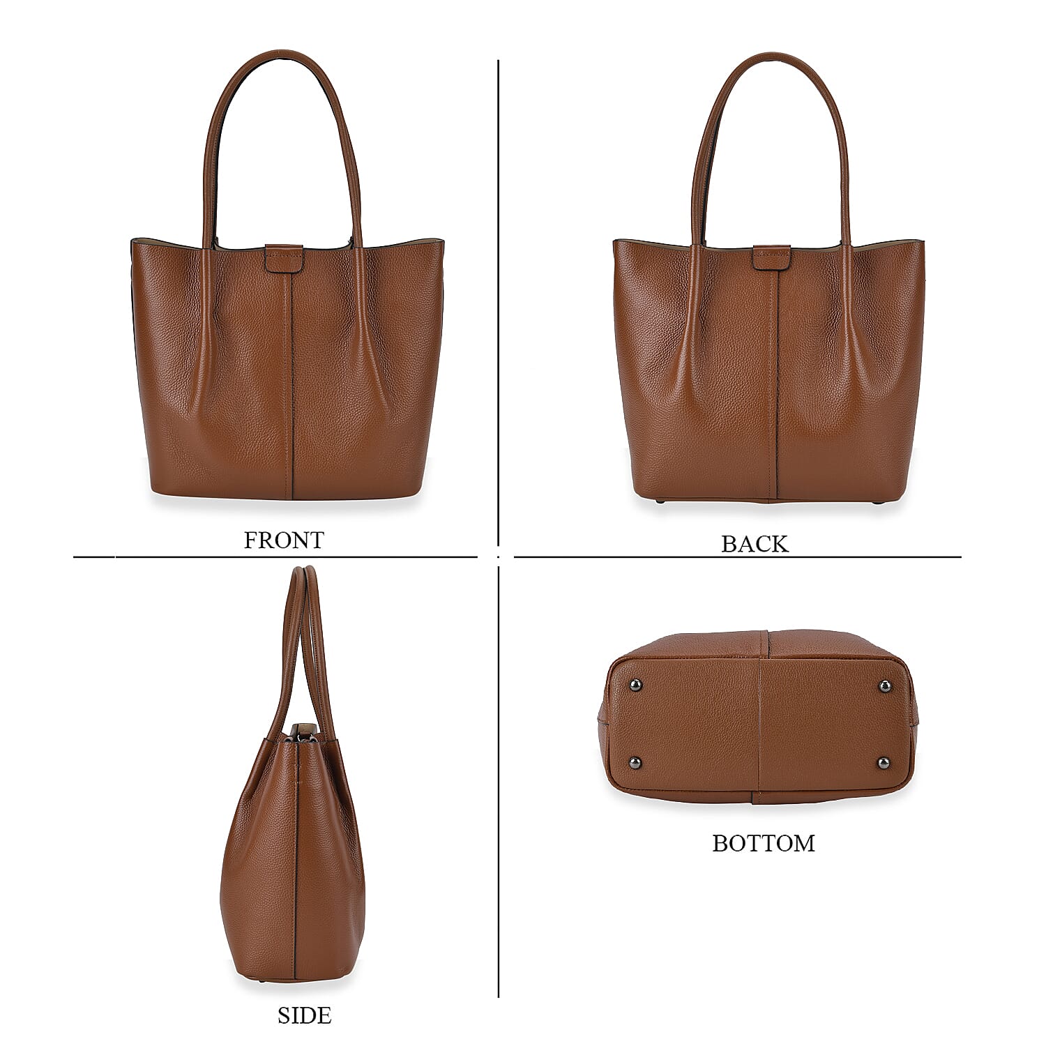 Genuine Leather Solid Tote Bag (Size 28x12x27 cm) - Brown