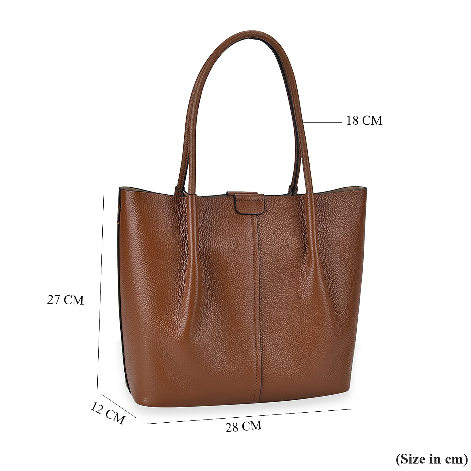 Genuine Leather Solid Tote Bag (Size 28x12x27 cm) - Brown