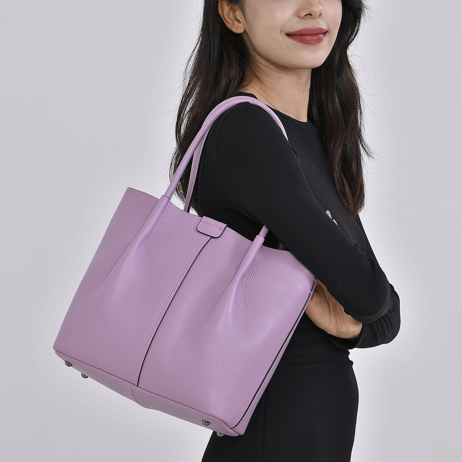 Genuine Leather Solid Tote Bag (Size 28x12x27 cm) - Lavender