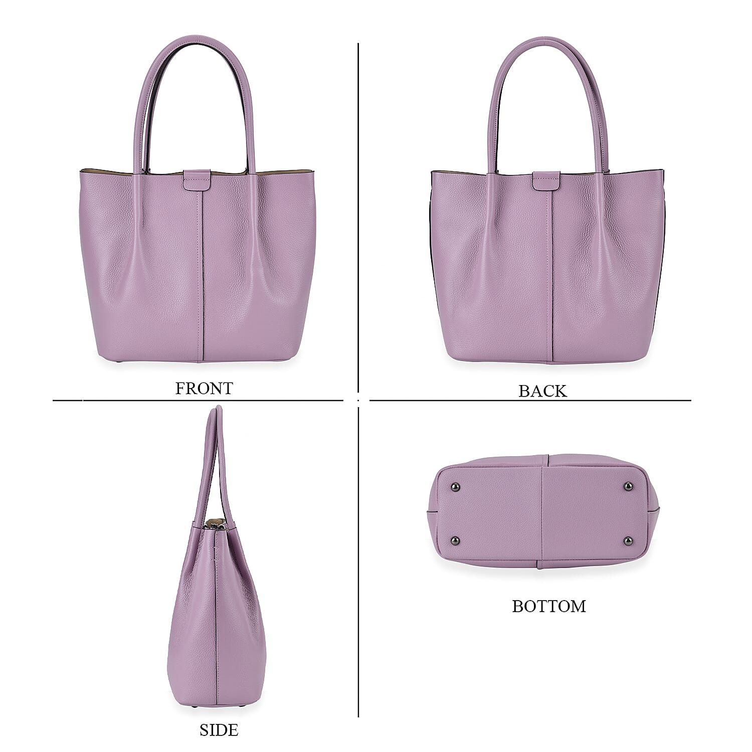 Genuine Leather Solid Tote Bag (Size 28x12x27 cm) - Lavender