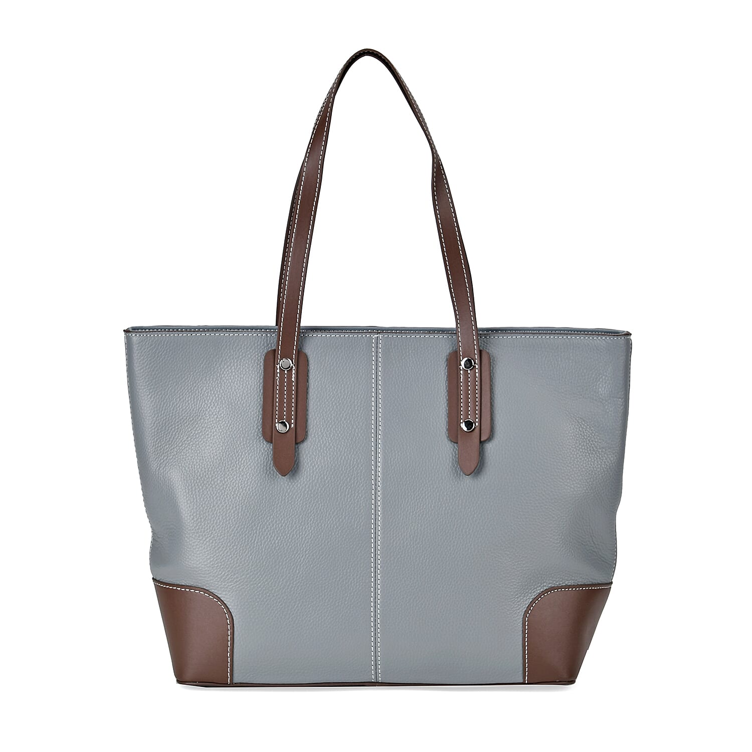 Genuine Leather Tote Bag with Handle Drop - Teal