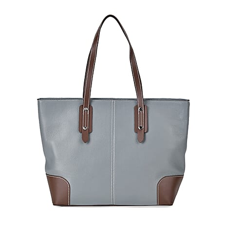 Genuine Leather Tote Bag with Handle Drop - Teal