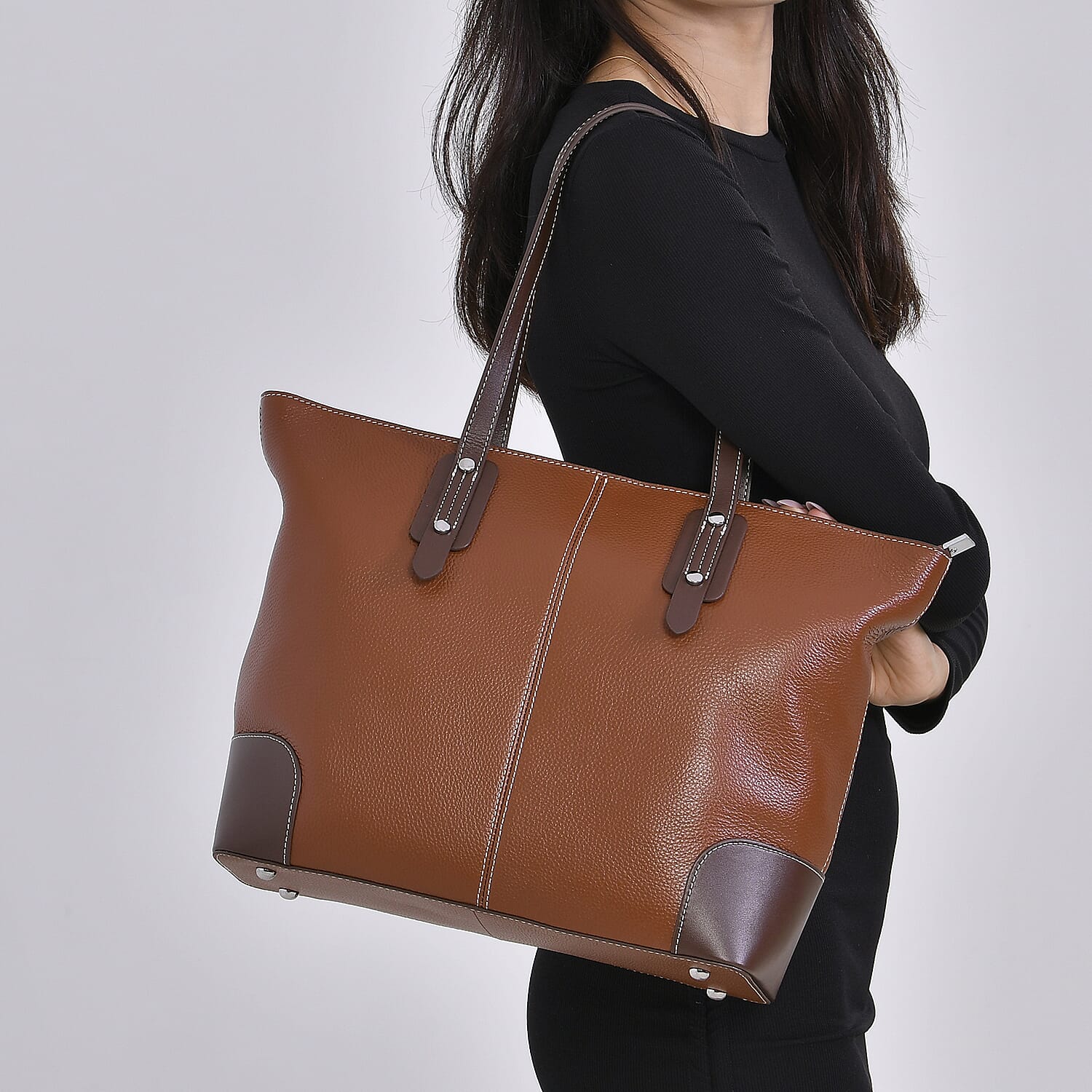 Designer Inspired - 100% Genuine Leather sumptuous Tote Bag (Size 32x12x29 cm) - Tan