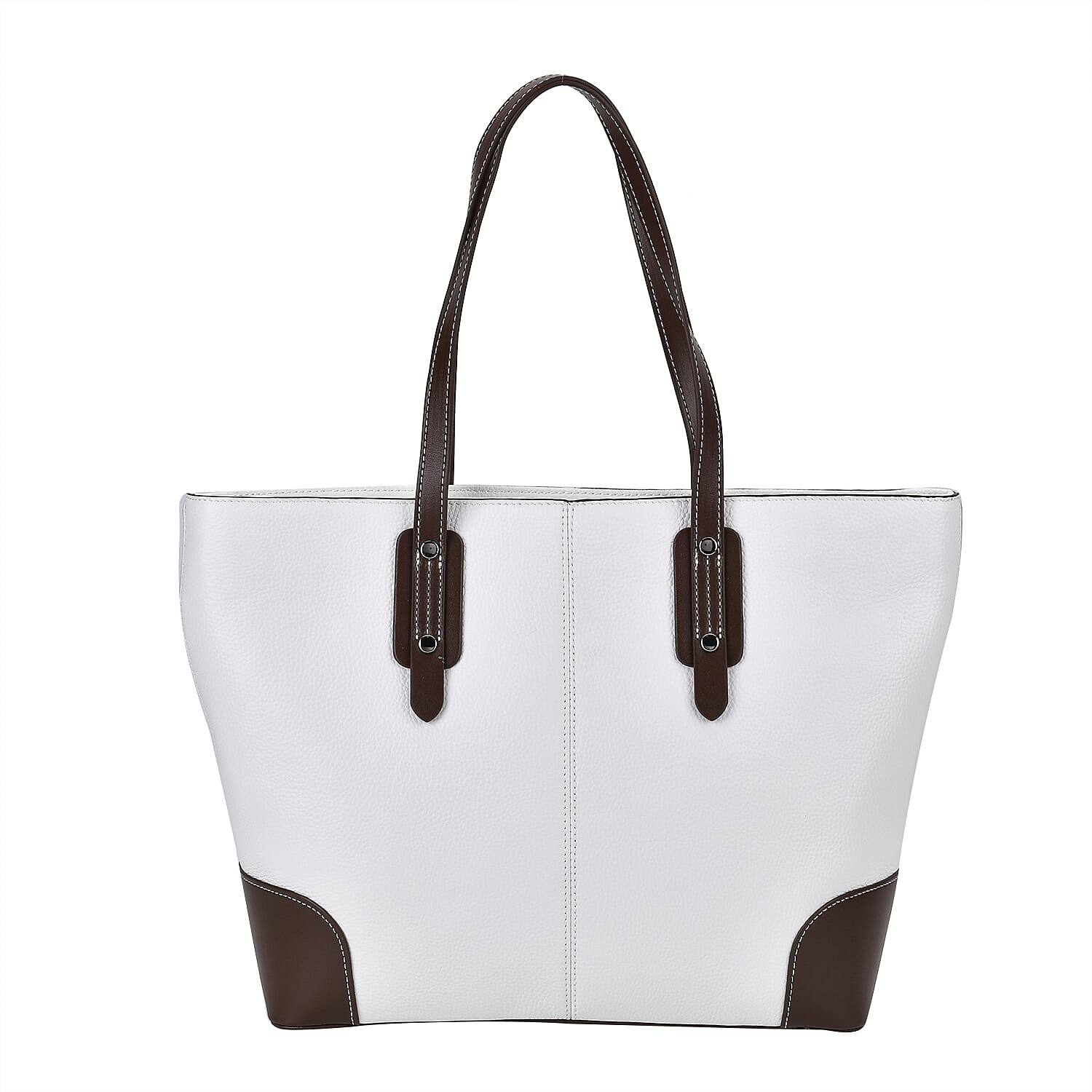 Genuine Leather Tote Bag with Handle Drop - White