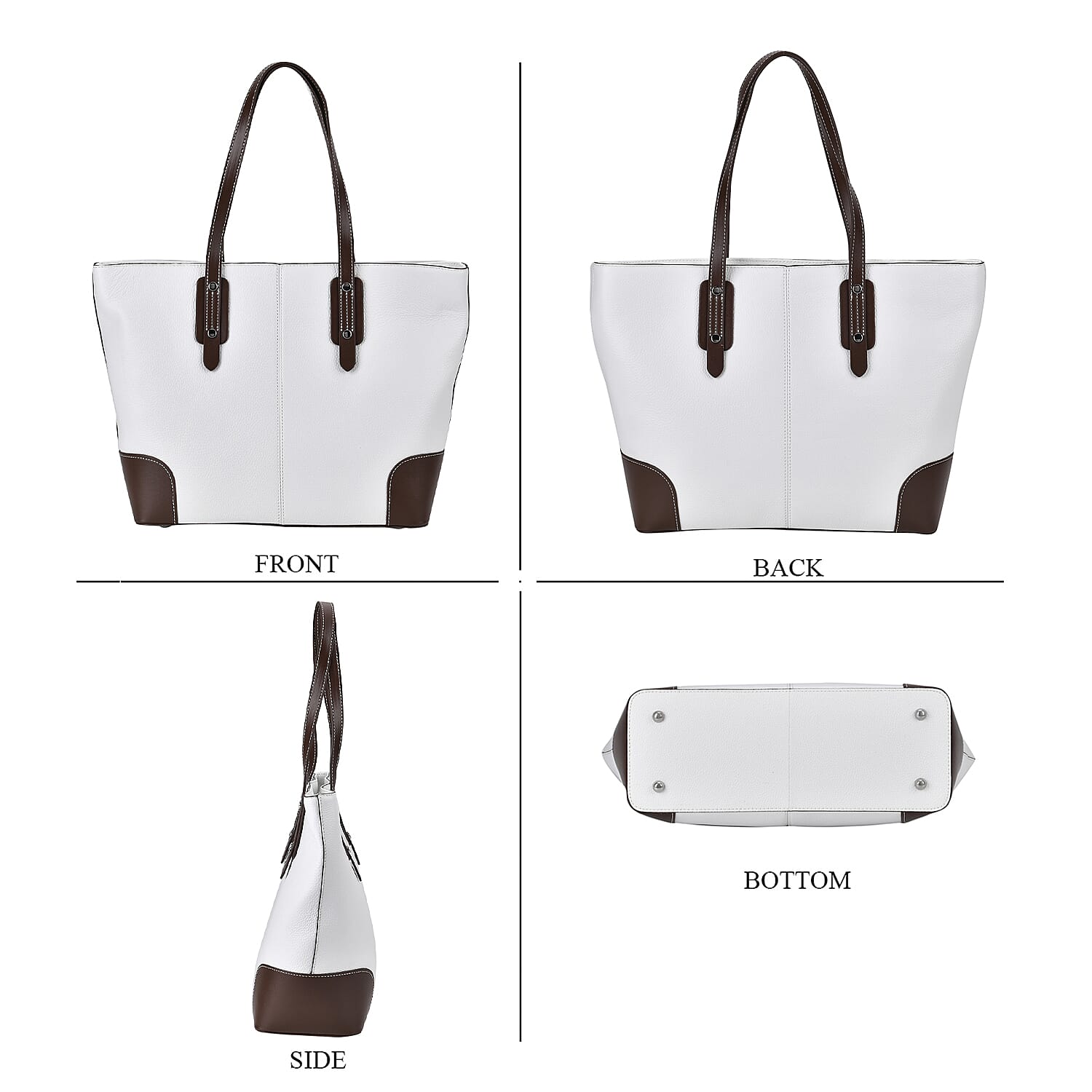 Genuine Leather Tote Bag with Handle Drop - White