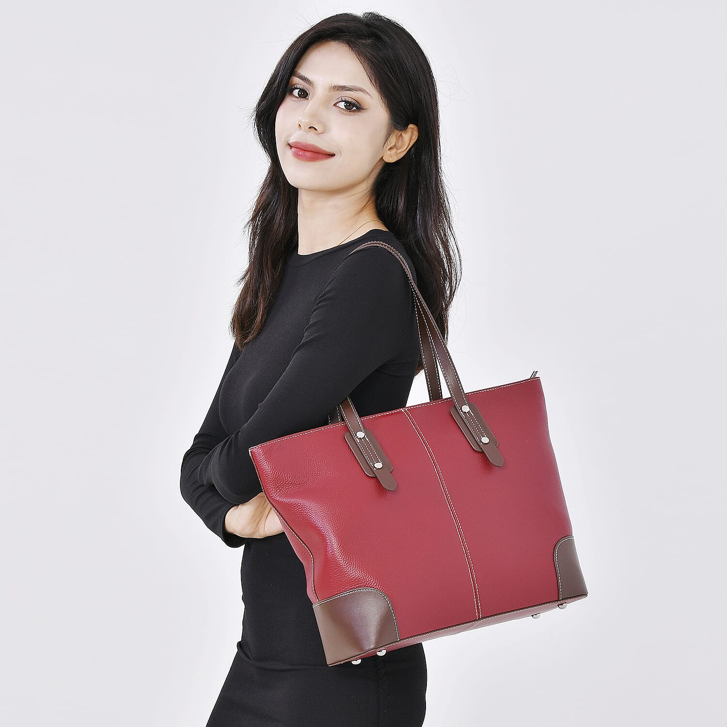 Designer Inspired - 100% Genuine Leather sumptuous Tote Bag (Size 32x12x29 cm) - Ox Blood