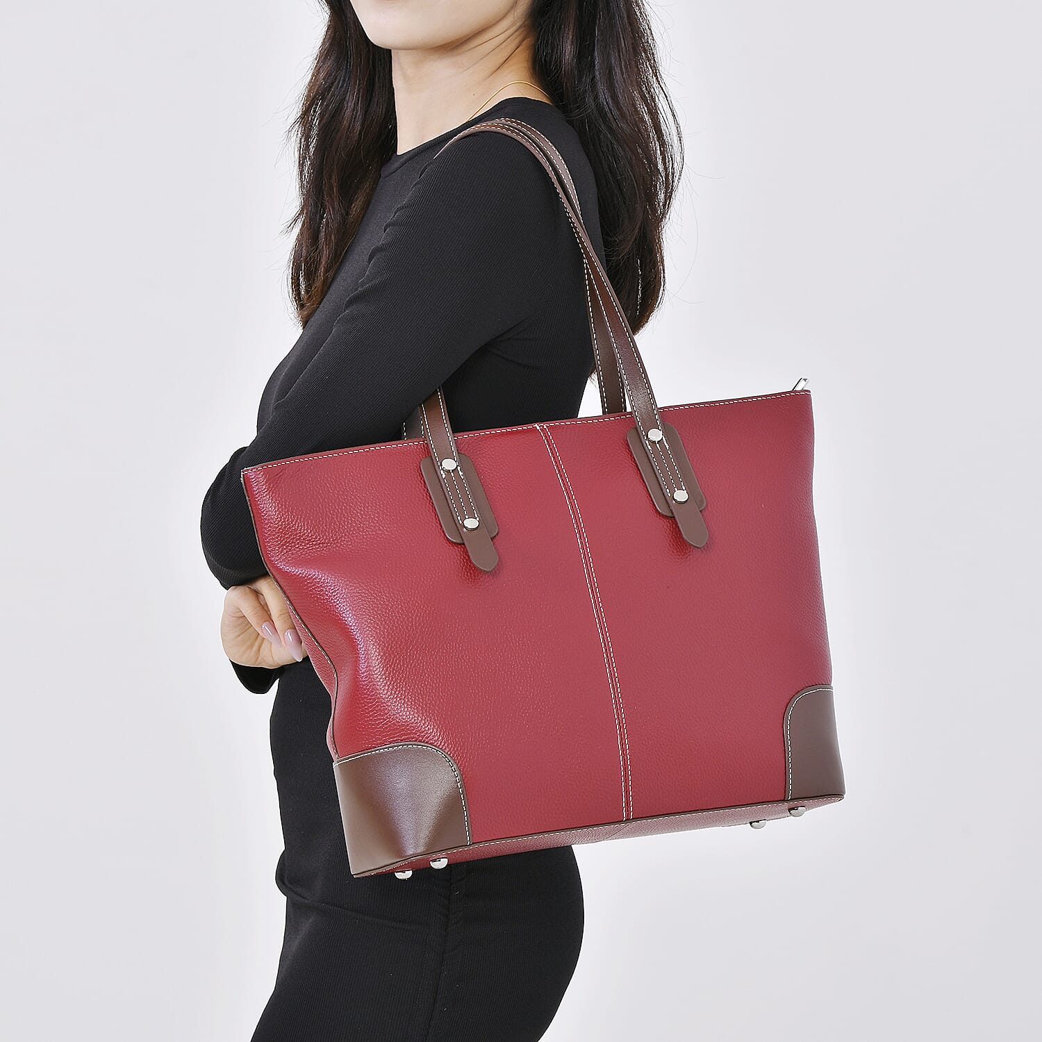 Designer Inspired - 100% Genuine Leather sumptuous Tote Bag (Size 32x12x29 cm) - Ox Blood