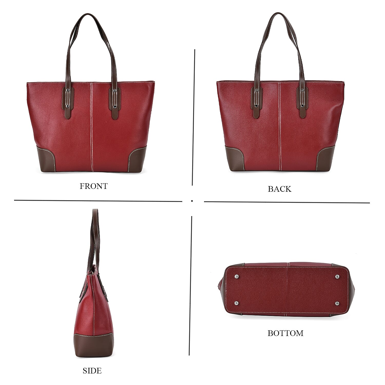 Designer Inspired - 100% Genuine Leather sumptuous Tote Bag (Size 32x12x29 cm) - Ox Blood