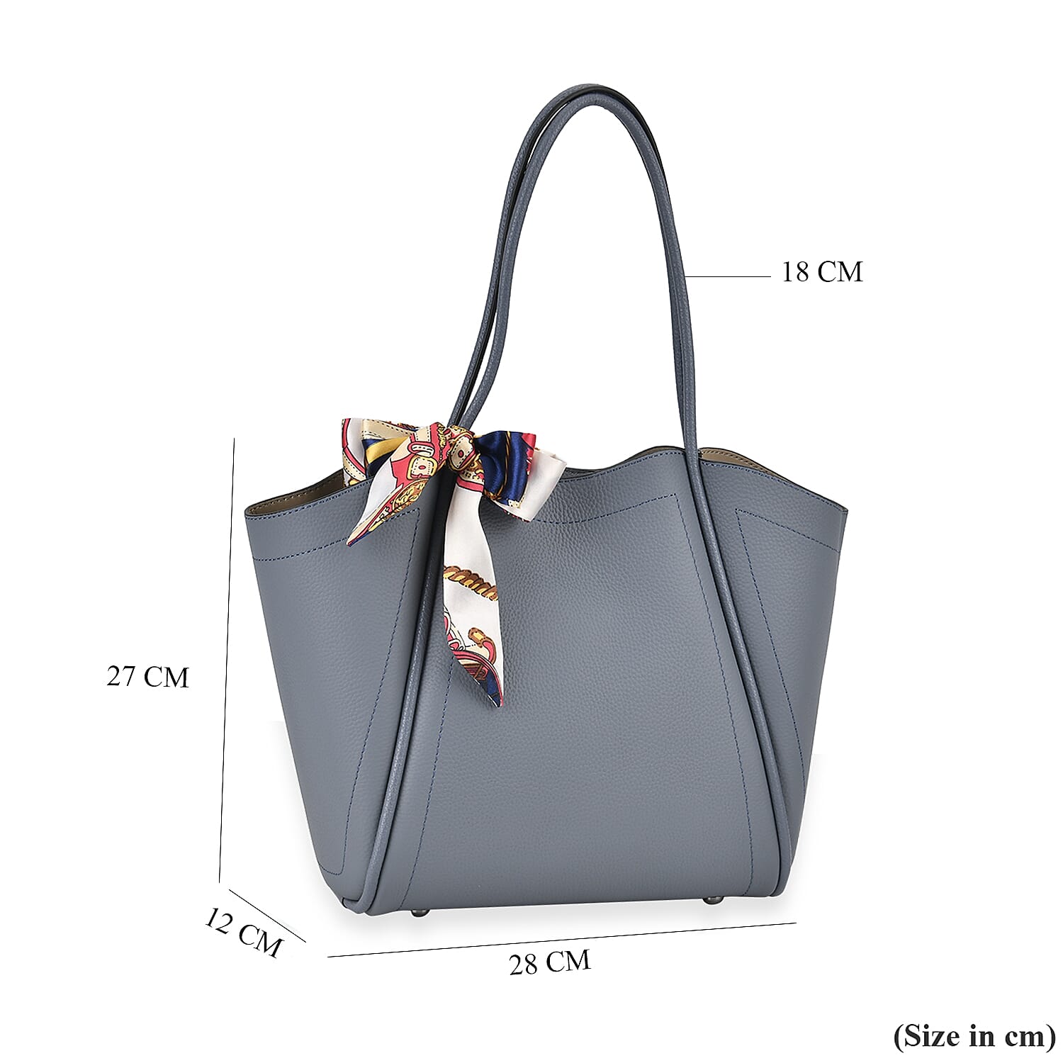 Leather Solid Tote Bag - Blue Leather Solid Tote Bag - Blue