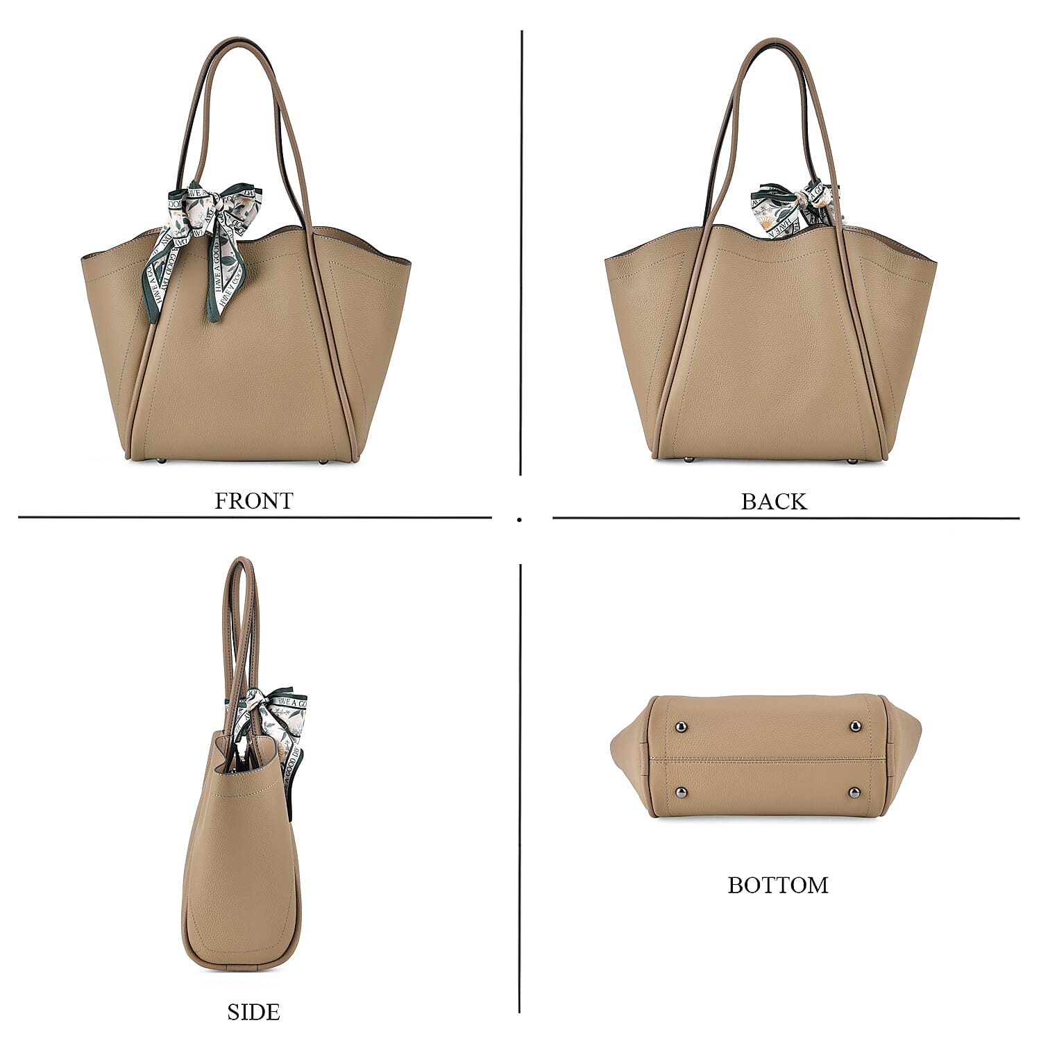 Leather Solid Tote Bag (Size 25x13x26 cm) - Beige