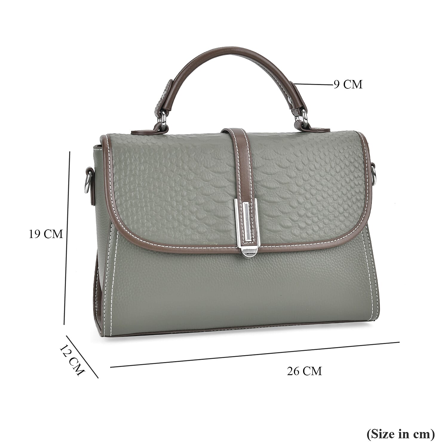 Leather Snakeskin Crossbody Bag (Size 26x12x22 cm) - Olive & Tan