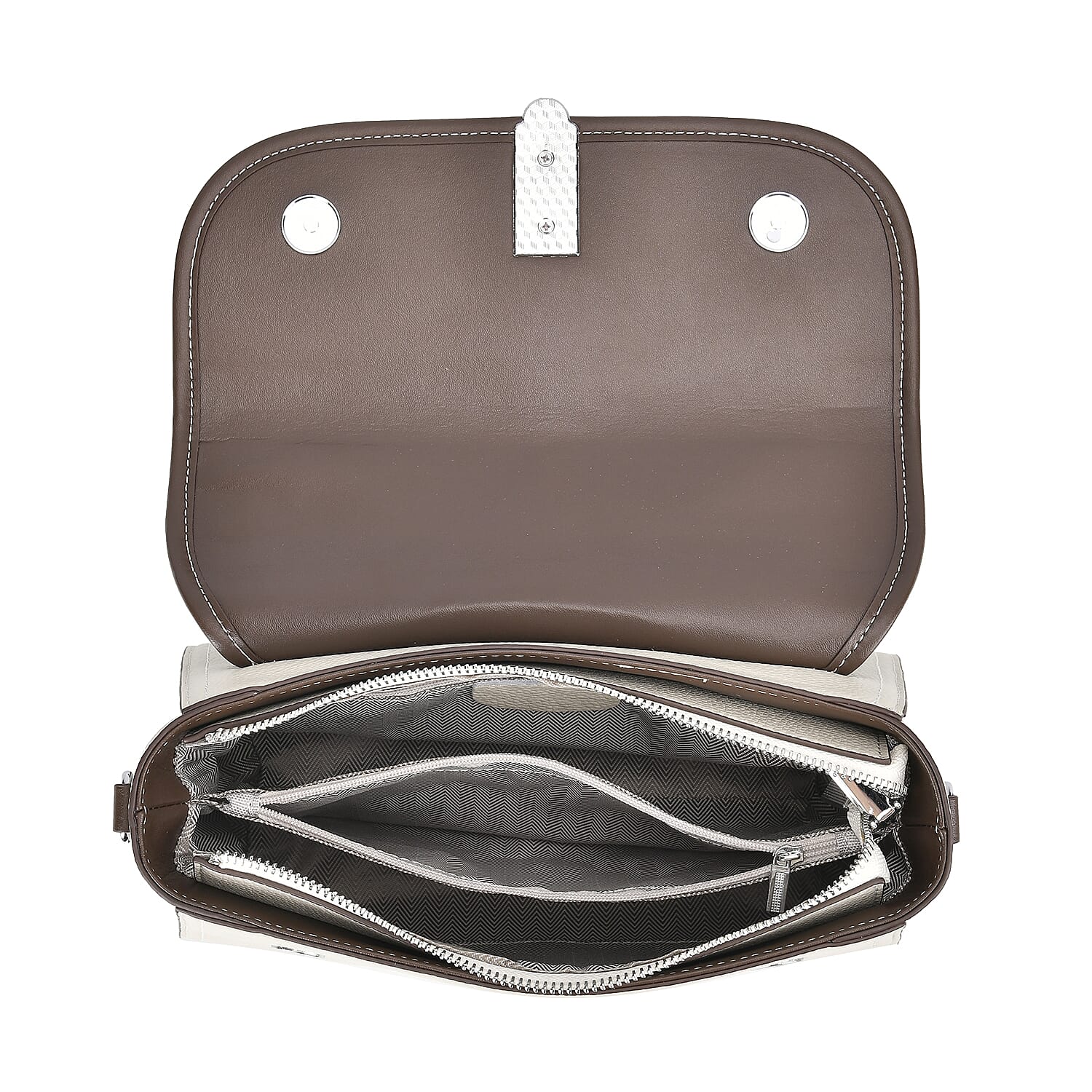 Leather Snakeskin Crossbody Bag (Size 26x12x22 cm) - Off White & Tan