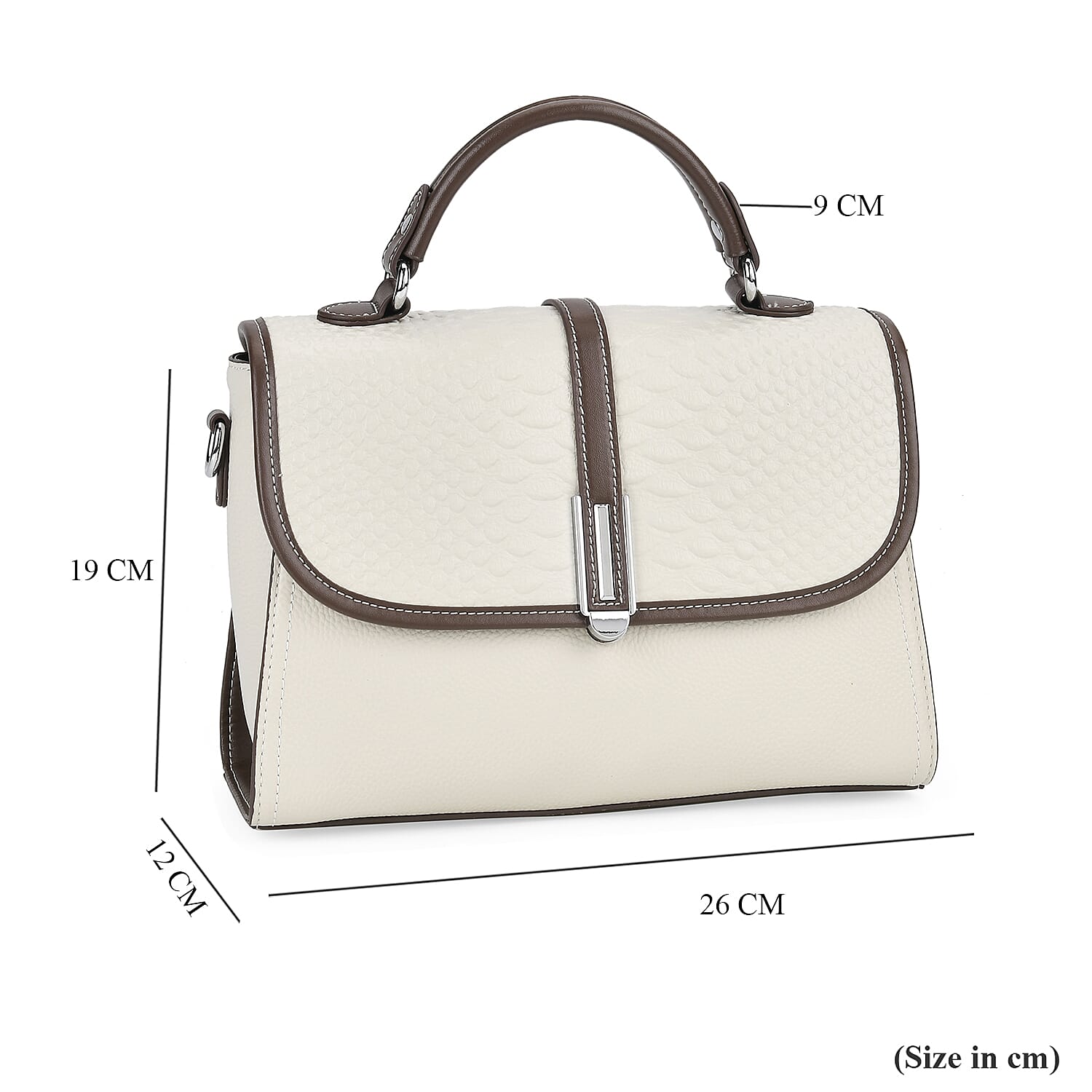 Leather Snakeskin Crossbody Bag (Size 26x12x22 cm) - Off White & Tan