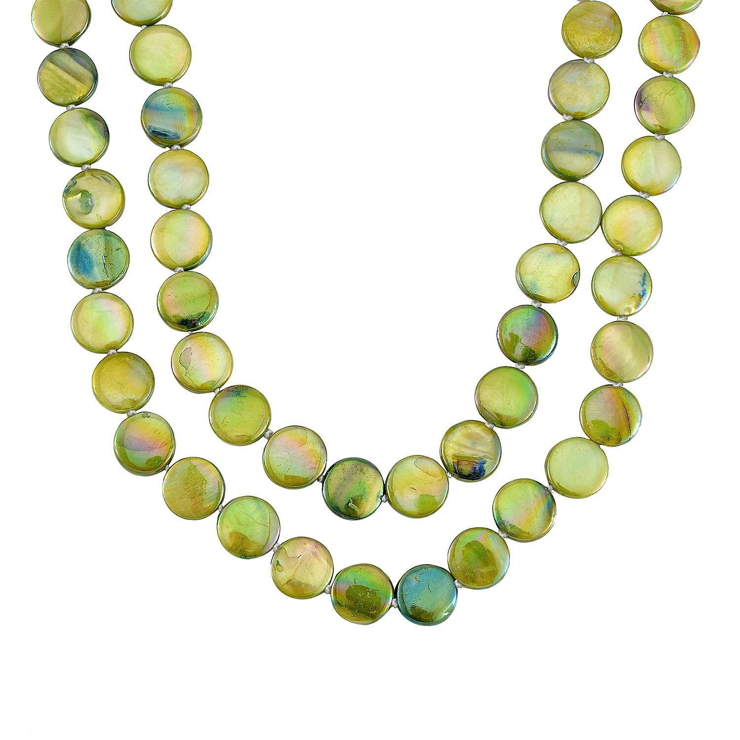 Green Shell Coin Necklace (Size - 46) 424.00 Ct.