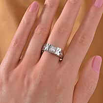 Moissanite Princess Cut Signet Ring in Rhodium Overlay Sterling Silver 1.23 ct.
