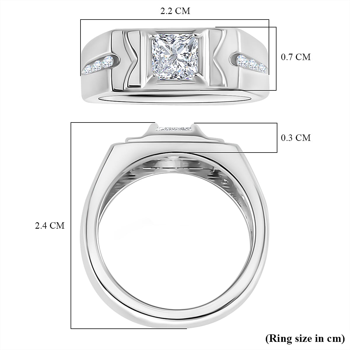 Moissanite Princess Cut Signet Ring in Rhodium Overlay Sterling Silver 1.23 Ct, Silver Wt. 6.00 Gms. Moissanite Princess Cut Signet Ring in Rhodium Overlay Sterling Silver 1.23 Ct, Silver Wt. 6.00 Gms.
