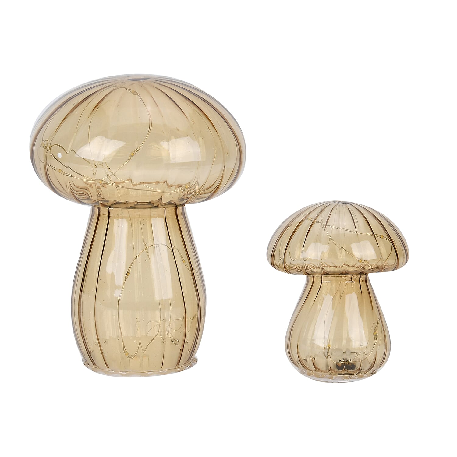 Set of 2 Mushroom Lamps (2 AAA Battery not inc.) - Light Brown