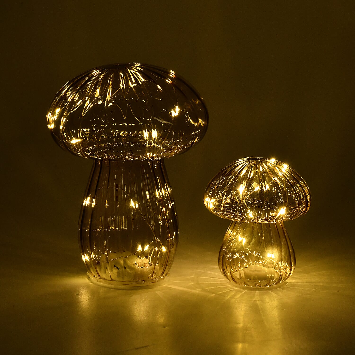 Set of 2 Mushroom Lamps (2 AAA Battery not inc.) - Light Brown