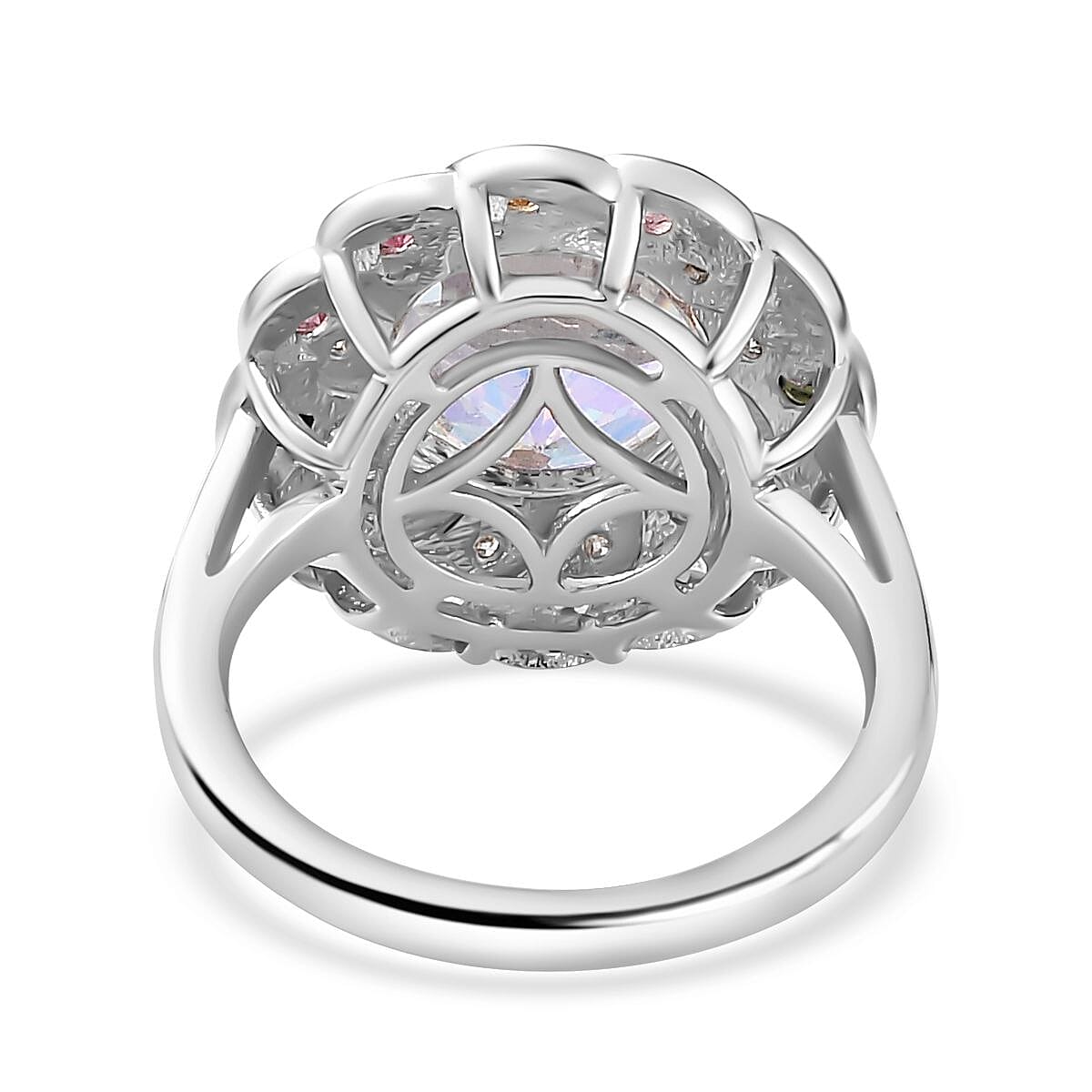 Mercury Mystic Topaz, Natural Zircon & Multi-Tourmaline Ring in Rhodium Overlay Sterling Silver 4.99 Ct.