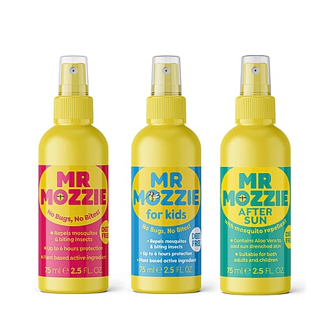 Mr Mozzie Mosquito Repellent Travel Set (Inc. 75ml Adult Mosquito Repellent, 75ml Kids Mosquito Repellent & 75ml Aftersun with Mosquito Repellent)