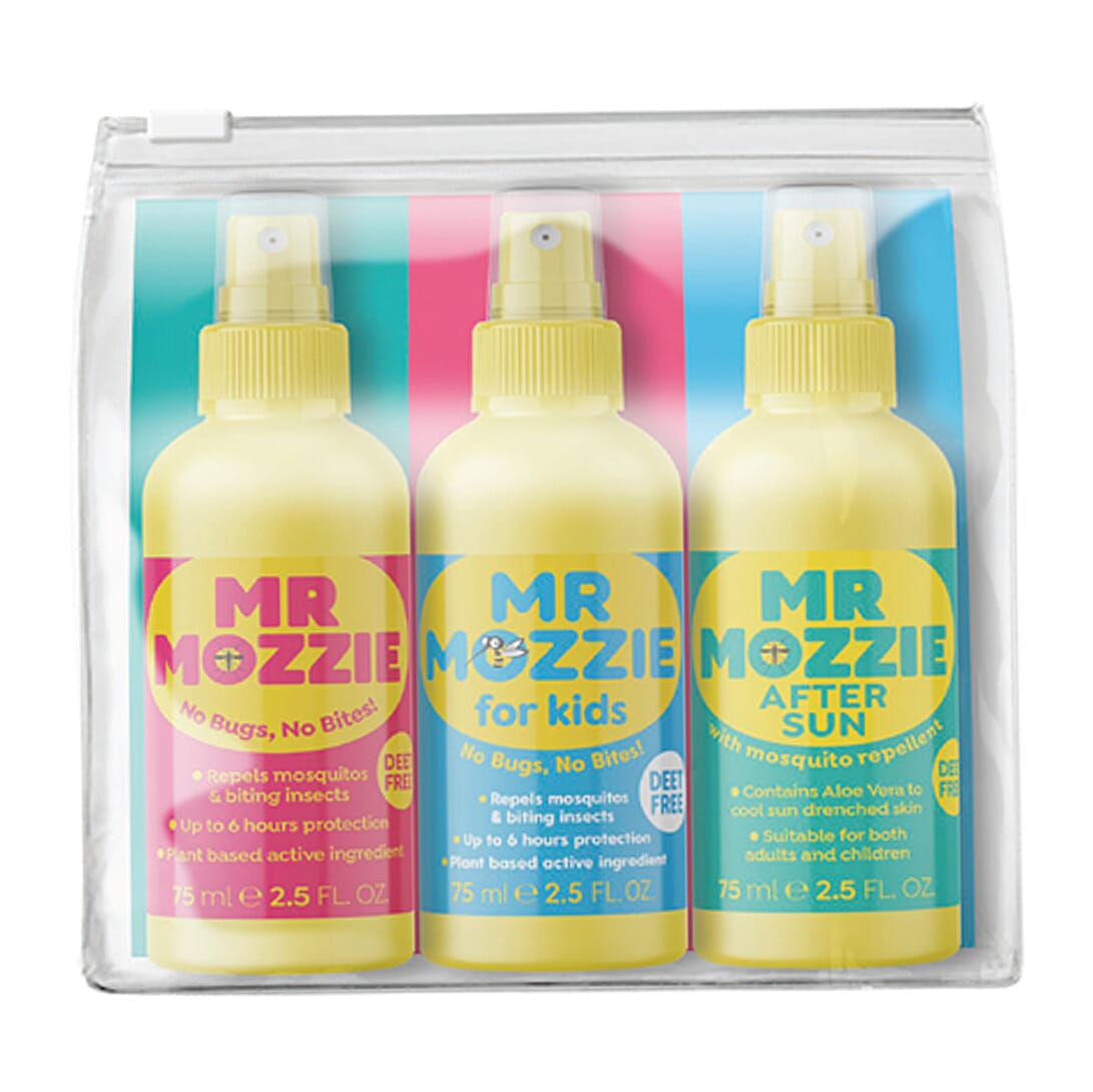 Mr Mozzie Mosquito Repellent Travel Set (Inc. 75ml Adult Mosquito Repellent, 75ml Kids Mosquito Repellent & 75ml Aftersun with Mosquito Repellent)