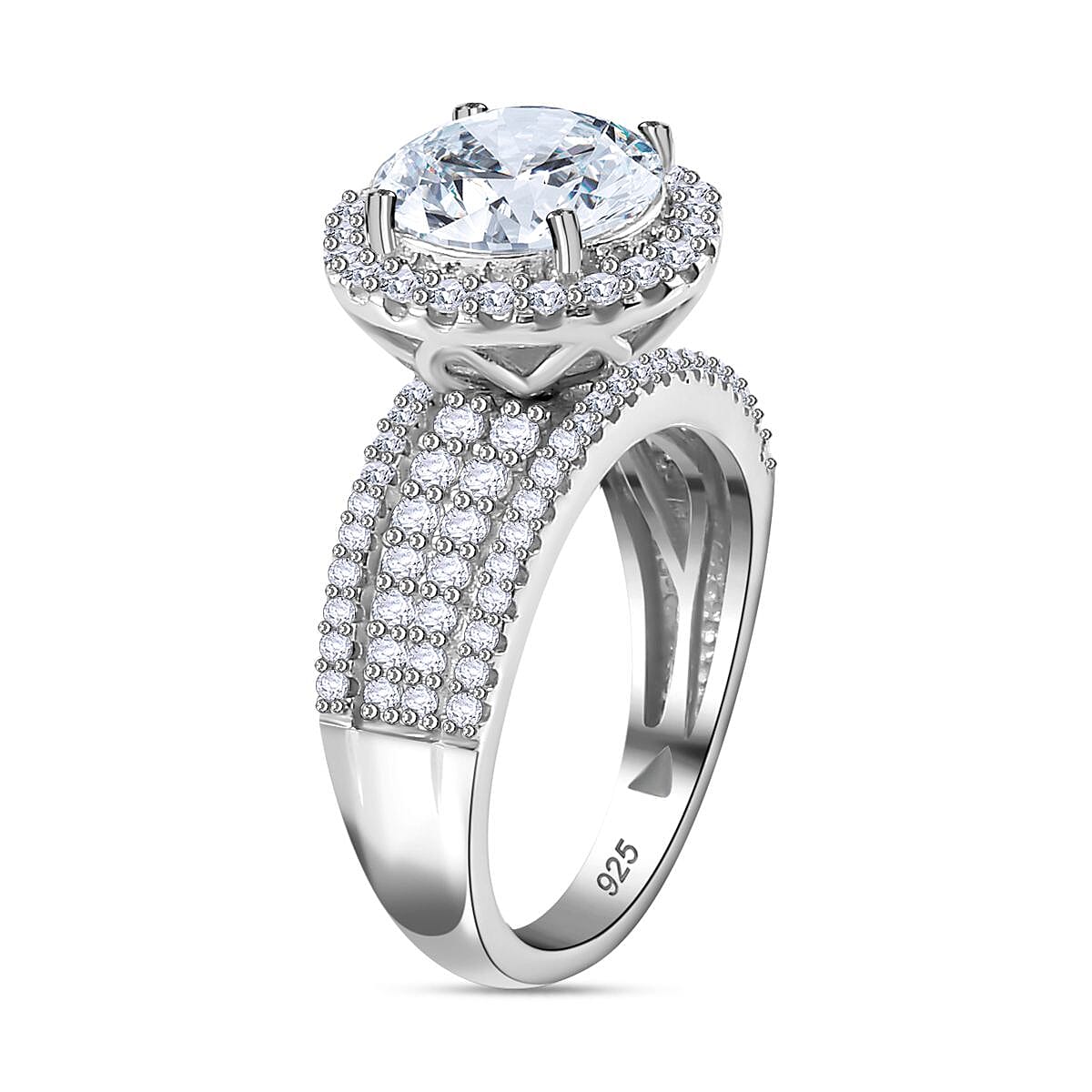 The North Star Moissanite Halo Ring in Platinum Overlay Sterling Silver 3.62  Ct.