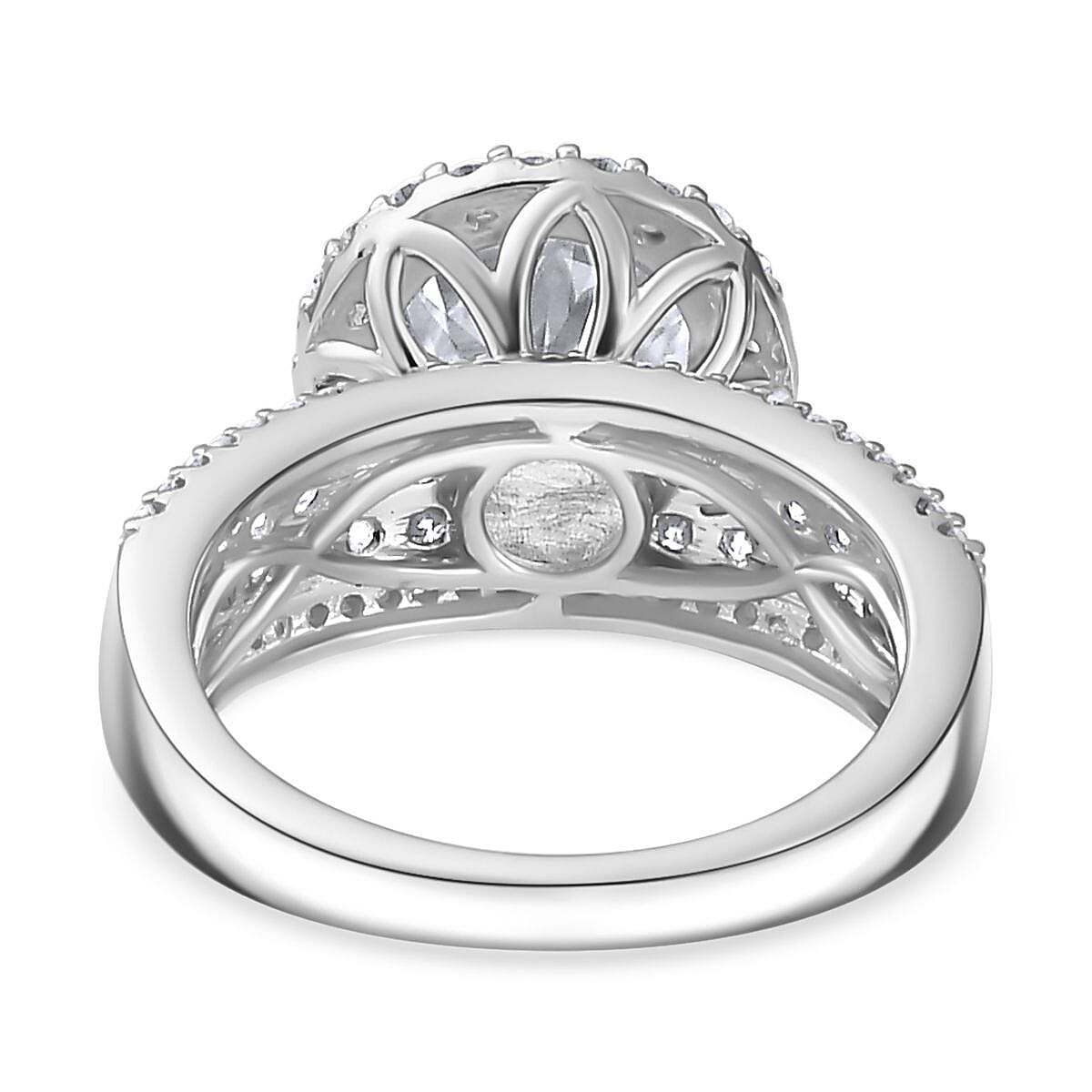 The North Star Moissanite Halo Ring in Platinum Overlay Sterling Silver 3.62  Ct.