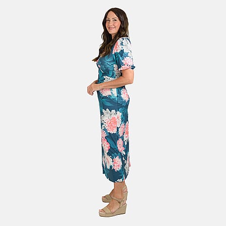Styled by Floral Print Maxi Dress (Size L) - Aqua