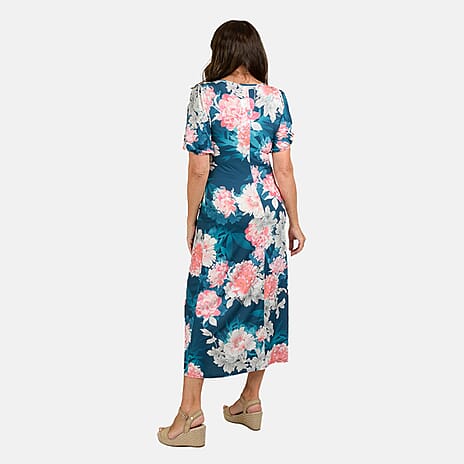 Styled by Floral Print Maxi Dress (Size L) - Aqua