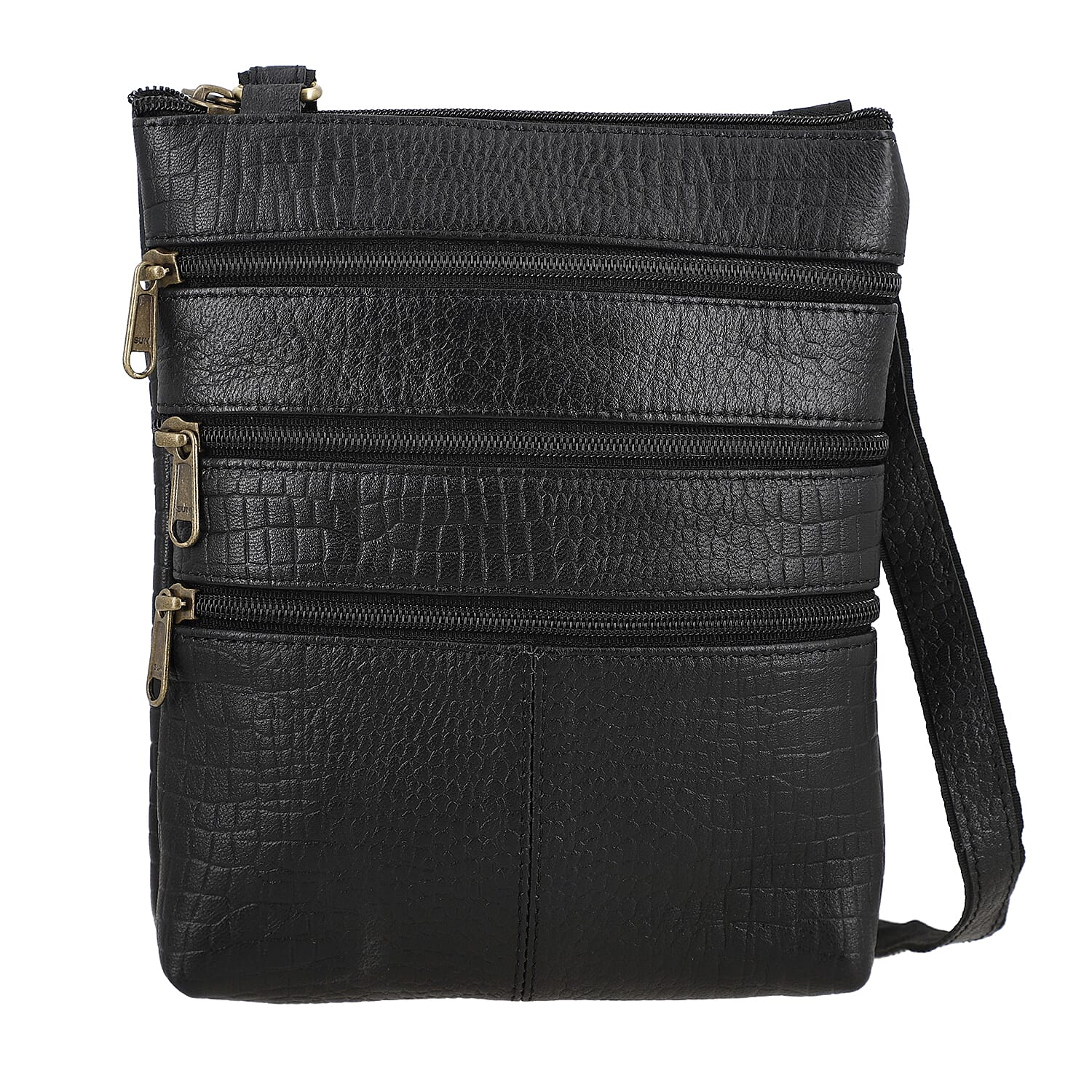 Leather-Croco-Embossed-Crossbody-Bag-Size-20x3x24-cm-Black-Black