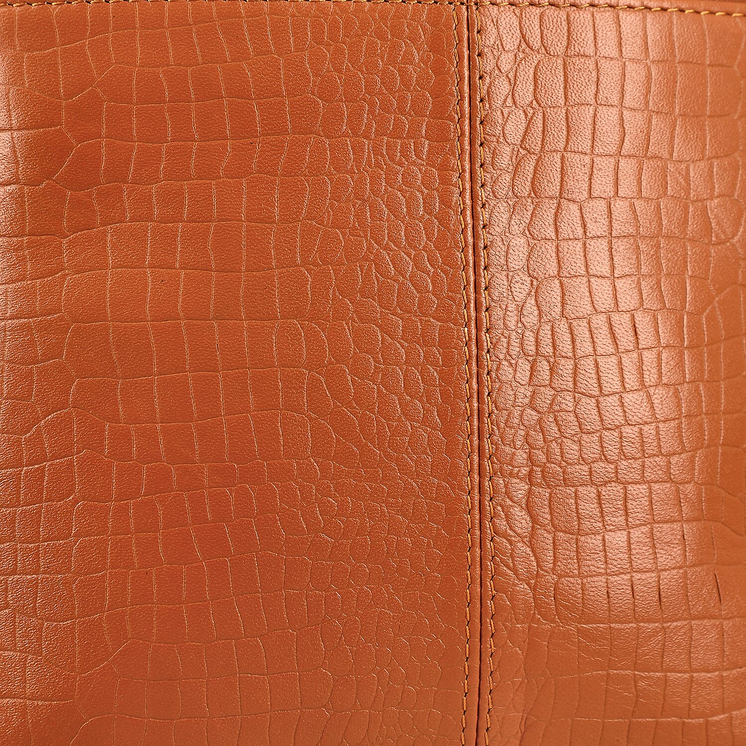 100% Genuine Leather Croco Embossed Crossbody Bag With Shoulder Strap - Orange