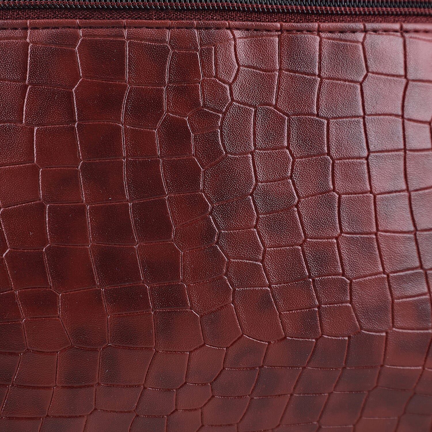 100% Genuine Leather Croco Embossed Crossbody Bag With Shoulder Strap - Burgundy
