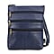 100% Genuine Leather Croco Embossed Crossbody Bag - Navy