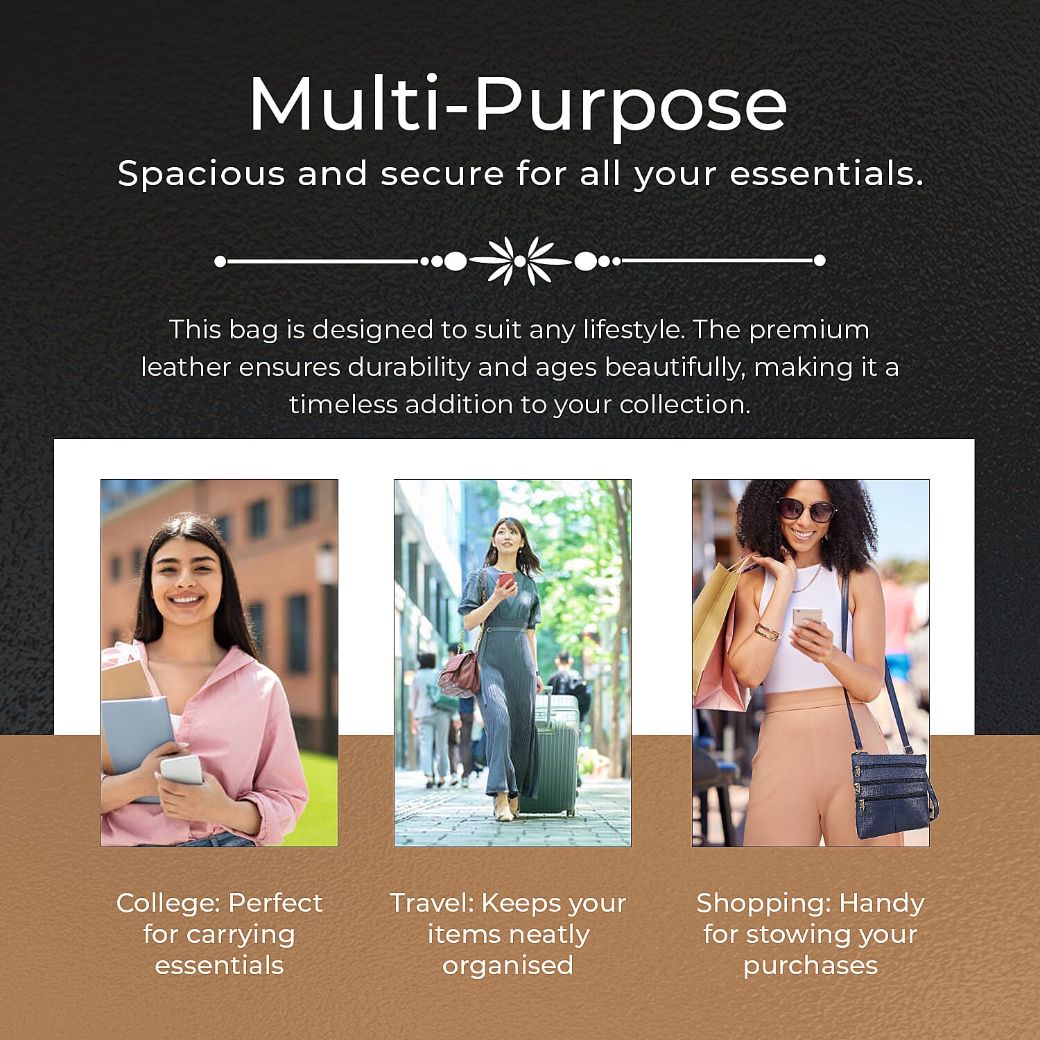 100% Genuine Leather Croco Embossed Crossbody Bag With Shoulder Strap- Navy