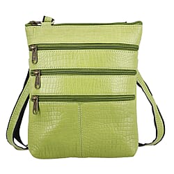 100% Genuine Leather Croco Embossed Crossbody Bag With Shoulder Strap - Burgundy