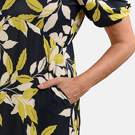 Styled by Leaf Print Midi Dress (Size L) - Navy